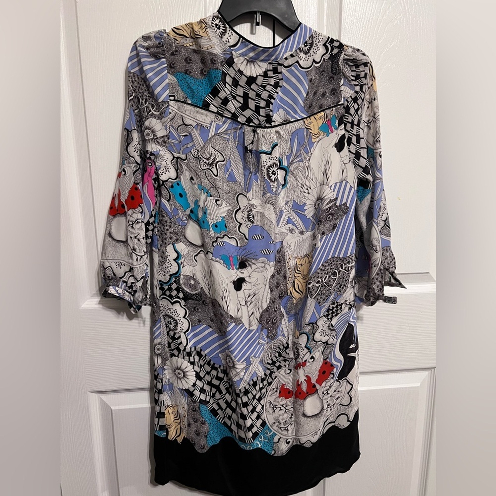 Anthropologie Drawing By Florence Balducci Silk Cleo Dress Floral Animals S - Picture 4 of 4